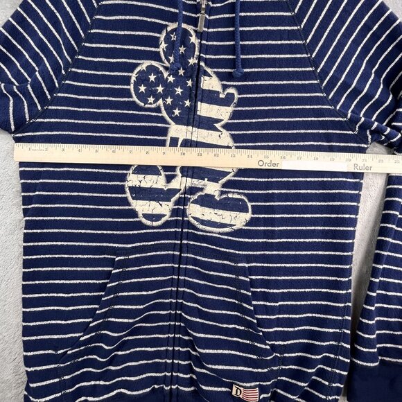 Disney Parks Hoodie Mens Medium Mickey American Flag Full Zip USA Striped Cotton - Picture 5 of 12